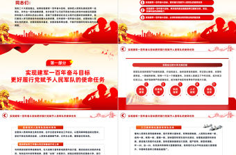 2022如期實現建軍一百年奮斗目標PPT紅色精美風軍隊部隊學習宣傳貫徹黨的二十大精神專題黨建黨政課件模板