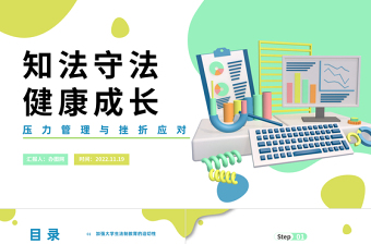 2022知法守法健康成長PPT卡通風壓力管理與挫折應對教育培訓宣傳課件模板
