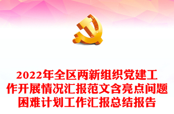 2022年全區(qū)兩新組織黨建工作開展情況匯報(bào)范文含亮點(diǎn)問題困難計(jì)劃工作匯報(bào)總結(jié)報(bào)告