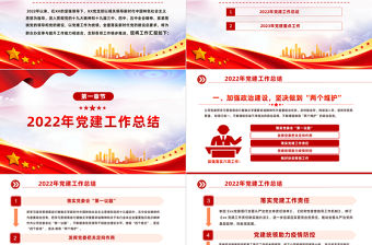 2022年黨建工作總結及2023年工作計劃PPT紅色大氣國有企業黨支部開展工作制定計劃專題黨建黨課課件