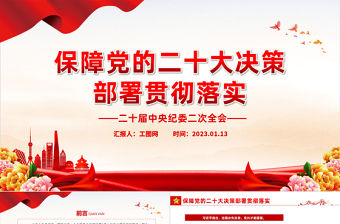 2023二十屆中央紀委二次全會PPT大氣黨建風保障黨的二十大決策部署貫徹落實主題班會課件模板