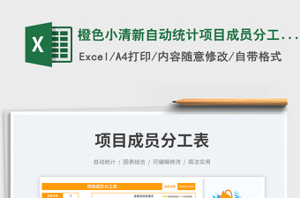 橙色小清新自動統(tǒng)計項目成員分工表免費下載