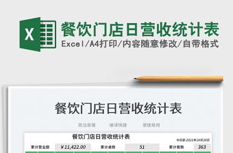 2023餐飲門店日營(yíng)收統(tǒng)計(jì)表免費(fèi)下載