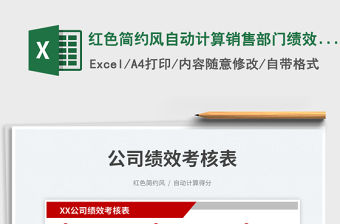 紅色簡約風自動計算銷售部門績效考核表免費下載