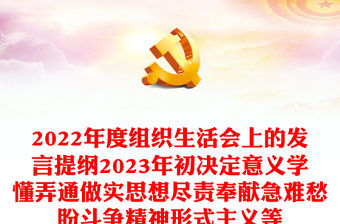 2022年度組織生活會(huì)上的發(fā)言提綱2023年初決定意義學(xué)懂弄通做實(shí)思想盡責(zé)奉獻(xiàn)急難愁盼斗爭(zhēng)精神形式主義等