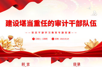 2023建設堪當重任的審計干部隊伍PPT大氣精美風黨員干部學習教育專題黨課課件模板