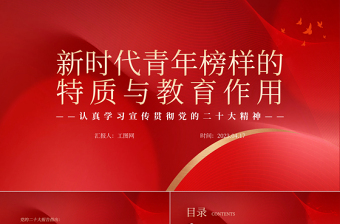 2023新时代青年榜样的特质与教育作用PPT党建风认真学习宣传贯彻党的二十大精神专题党课课件