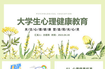 2023心理健康教育PPT卡通風全國大學生心理健康日教育主題班會課件模板