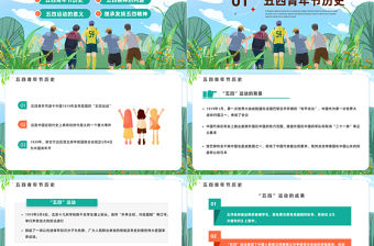 2023五月春意盎然青年風華正茂PPT卡通風風紀念五四運動104周年主題班會課件模板