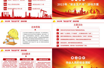 2023安全生產月PPT紅色大氣6月安全生產活動方案安全生產知識宣講課件