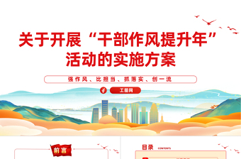 2023關(guān)于開展“干部作風(fēng)提升年”活動的實施方案PPT精美實用強(qiáng)作風(fēng)比擔(dān)當(dāng)抓落實創(chuàng)一流課件
