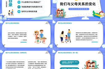 2023學會相處讓心更近PPT卡通風學會與父母有效溝通主題班會課件模板下載