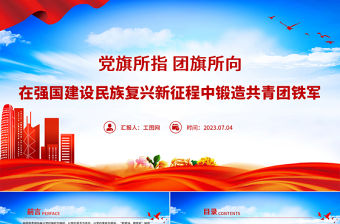 2023在強國建設民族復興新征程中鍛造共青團鐵軍PPT簡潔風黨旗所指團旗所向黨有號召團有行動團課課件