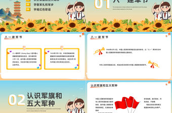 2023童心筑夢獻禮八一PPT卡通風中小學八一建軍節教育班會課件模板下載