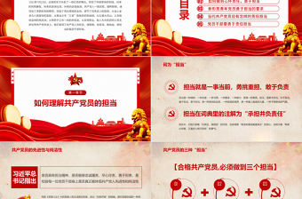 2023心懷責任勇于擔當PPT紅色創意發揮先鋒模范作用爭做合格黨員同心共筑中國夢黨課課件模板下載