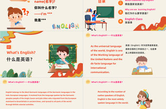 2023英語開學第一課PPT卡通風小學生英語開學第一課主題班會課件模板下載