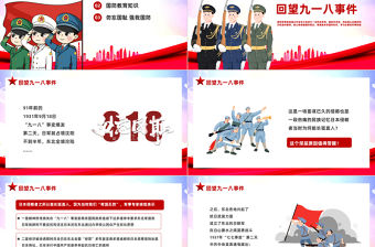 2023勿忘國恥強我國防PPT紅色黨政風九一八國防教育課件模板下載