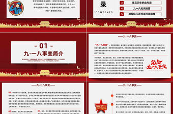 2023勿忘國恥振興中華PPT紅色黨政風九一八事變主題班會課件模板