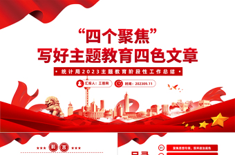 2023主題教育階段性工作總結(jié)PPT紅色簡(jiǎn)潔四個(gè)聚焦寫好主題教育四色文章模板