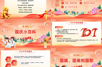 2023我心向黨歡度國慶PPT國潮風中小學國慶節主題班會課件模板下載