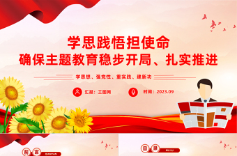 學(xué)思踐悟擔(dān)使命PPT紅色簡潔確保主題教育穩(wěn)步開局扎實推進(jìn)黨課課件