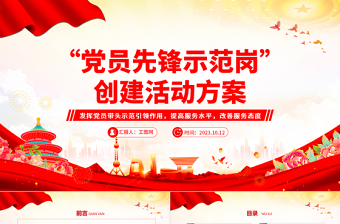 黨員先鋒示范崗創(chuàng)建活動(dòng)方案PPT紅色大氣黨員先鋒崗工作目標(biāo)及創(chuàng)建標(biāo)準(zhǔn)課件
