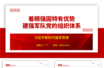 2023习近平新时代强军思想体系ppt红色极简风着眼强固特有优势建立强军党组体系党员干部培训学习党课课件