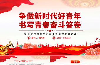爭做新時代好青年書寫青春奮斗答卷PPT紅色黨政風學習宣傳貫徹黨的二十大精神專題黨課課件