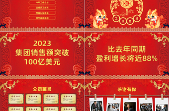中国风喜庆工作总结暨年会颁奖PPT2024年龙年年终总结新年计划下载