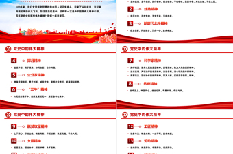 黨史中的偉大精神PPT紅色華美從百年黨史中感悟共產(chǎn)黨人的精神譜系黨課
