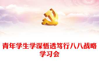 八八戰(zhàn)略在身邊PPT紅色精美青年學(xué)生學(xué)深悟透篤行八八戰(zhàn)略學(xué)習(xí)會(huì)課件(講稿)