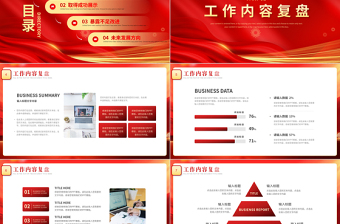 中國紅創(chuàng)意龍年新春開門紅PPT新年工作計劃模板