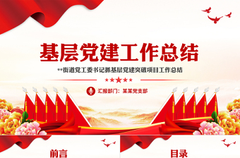 街道党工委基层党建工作总结PPT红色实用基层党组织年终总结模板