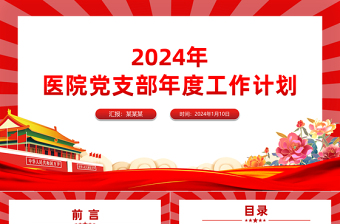 2024年医院党支部年度工作计划PPT红色精美党建计划模板