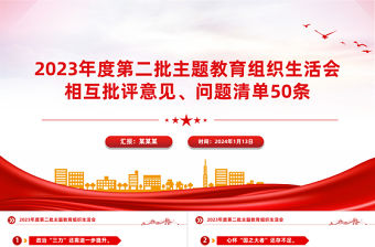 2023年度第二批主題教育組織生活會相互批評意見問題清單50條PPT模板
