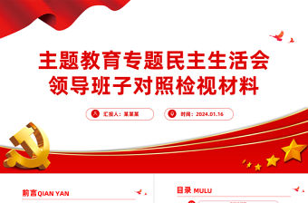 主題教育專題民主生活會領導班子對照檢視材料黨建PPT模板