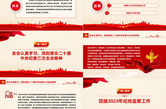 上海市十二届市纪委三次全会决议PPT红色精美回顾2023年纪检监察工作部署2024年任务课件