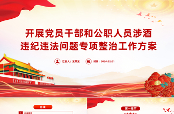 開展黨員干部和公職人員涉酒違紀(jì)違法問題專項(xiàng)整治工作方案主題PPT模板