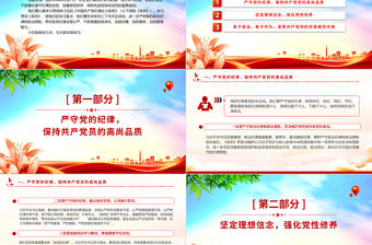 大氣簡潔2024深化黨紀學習教育提升黨性修養做新時代合格黨員微黨課PPT下載