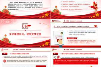 強信念樹正氣踐宗旨PPT紅色簡潔風努力做守紀律和規矩的新時代合格黨員黨課課件