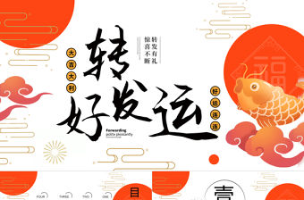 中國風國潮轉發好運鯉魚主題PPT模板