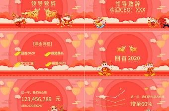 粉色喜慶喜迎2021新年企業年會春節聯歡晚會PPT模板