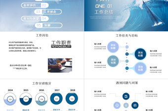 藍色風帆勇往直前企業文化宣傳轉正述職報告PPT