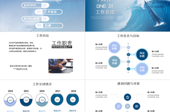 蓝色风帆勇往直前企业文化宣传转正述职报告PPT