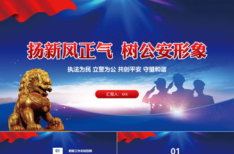 藍色云海黨政風簡約大氣楊新風正氣樹公安形象公安警察通用工作總結年終匯報PPT模板