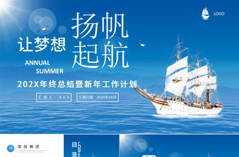 藍色大海帆船讓夢想揚帆起航企業文化宣傳工作總結計劃PPT模板