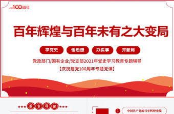 2021百年輝煌與百年未有之大變局PPT黨政部門2021年黨史學習教育專題黨課PPT模板
