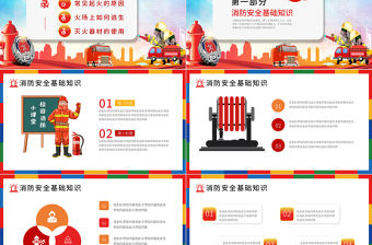 消防安全日PPT彩色卡通普及消防知識增強消防意識消除火災隱患公益宣傳通用課件模板