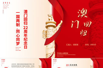 澳門回歸22周年紀念日PPT紅色質(zhì)感一國兩制同心同夢動態(tài)模板