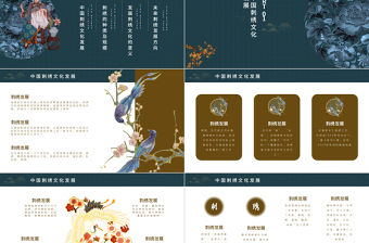 中國刺繡PPT雅致復古傳統中國民間技藝刺繡文化發展及種類介紹模板下載